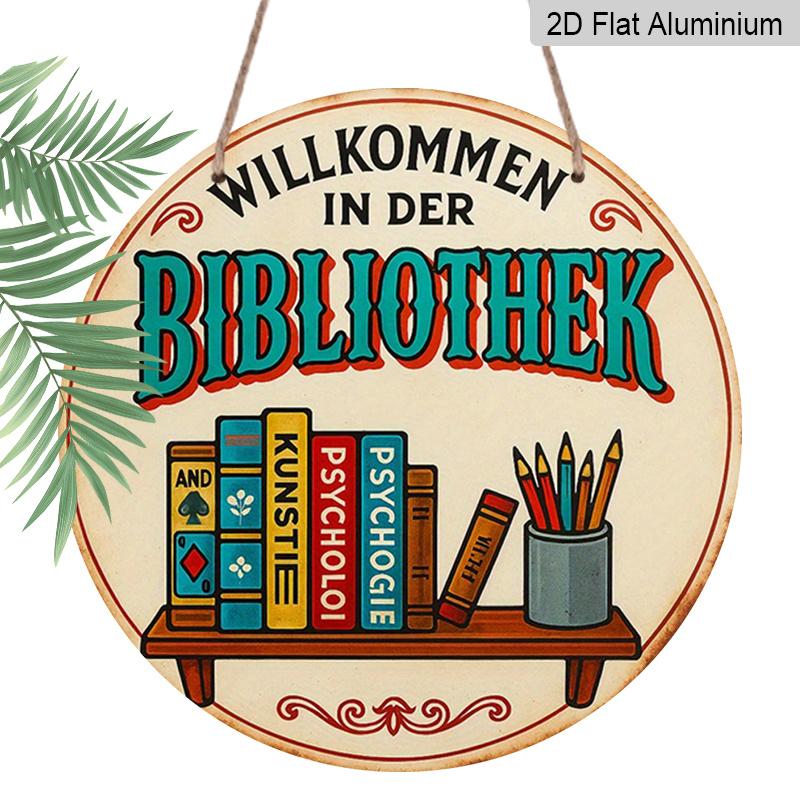 

2D Flat, 1pc 7.87x7.87 Inch Round Aluminum Sign, Vintage Library Aluminum Plaque, Study Room Decor Sign, Suitable for Decorating Study Rooms 1pc