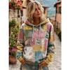 Women's Hooded Long Sleeve Printed Sweatshirt Loose Fit Casual Pullover Top