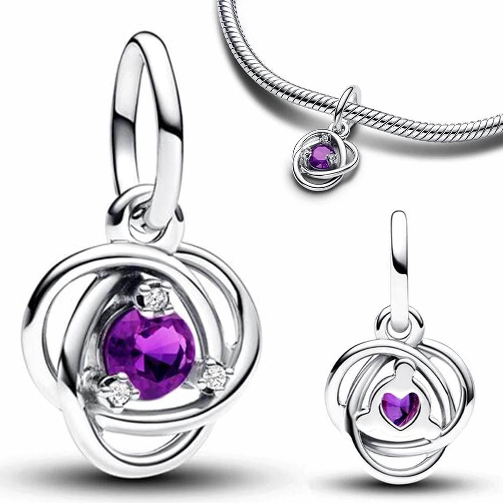 Copper Twelve Month Birthstone Heart Eternity Charms Beads Pendant Fit Original Bracelet For Women Fine Jewelry