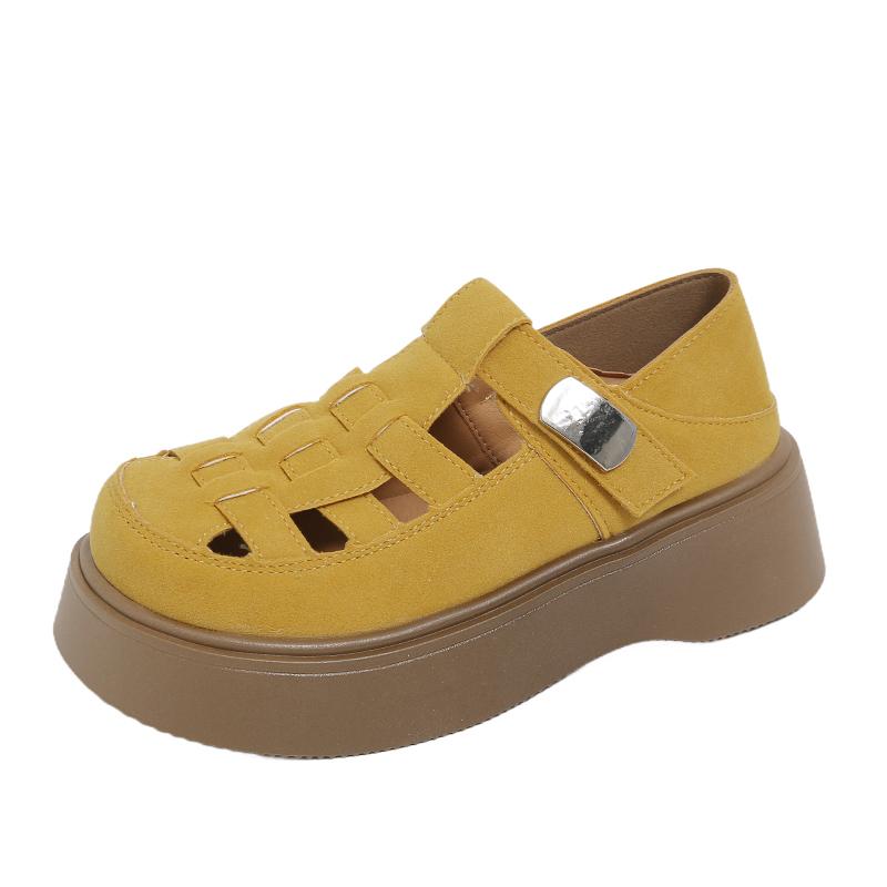Fashion 2025 Summer Women's Suede Sandals Trendy Thick Bottom Outdoor Anti Slip Fashion Buckle Breathable Women's Versatile Single Shoes