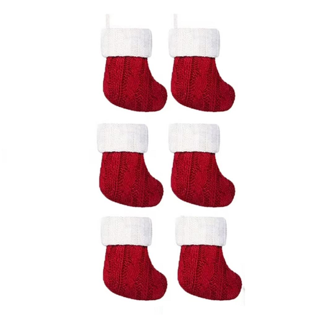 6PCS Christmas Small Stockings Knitted Xmas Classic Stocking Small Christmas Fireplace Stockings Holiday Hanging Decorations Stockings