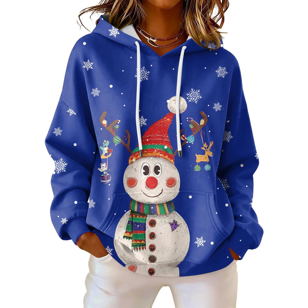 Women's Loose Comfortable Casual Fashion V-Neck Christmas Print Long Sleeve Hoodie