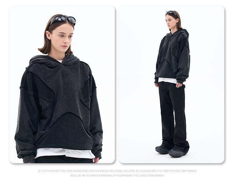 Lan Hai Men's Hooded Sweatshirt | 2025 Autumn/Winter Collection | Trendy Reverse Stitch Design | Solid Color | High Street Style