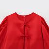 2025 Spring European & American Style Women's Satin Puff Sleeve Bow Top