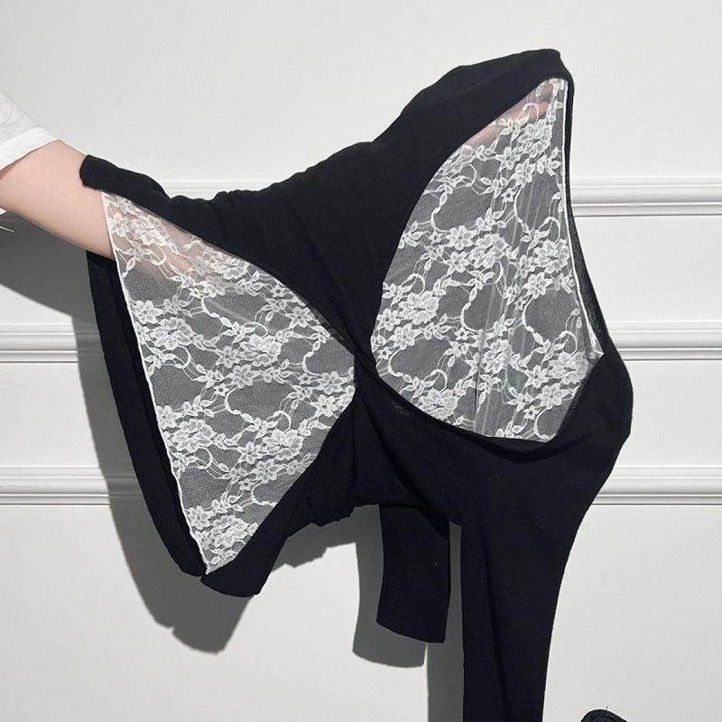 Korean Style Lace Patchwork Pleated Slim Fit Long Sleeve Top for Early Autumn 2025