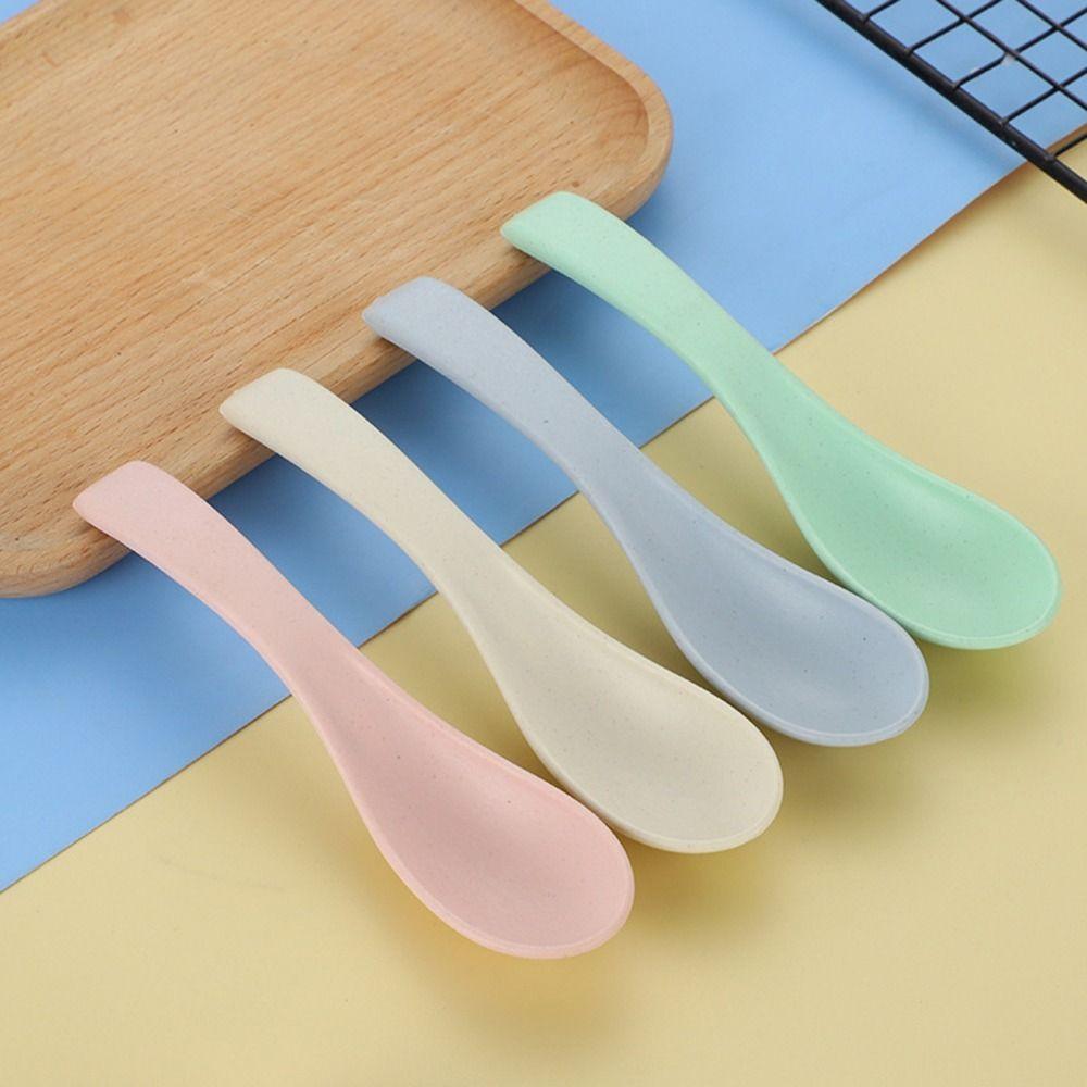 Eco Friendly Kids Kitchen Tableware Soup Spoon Long Handle Wheat Straw