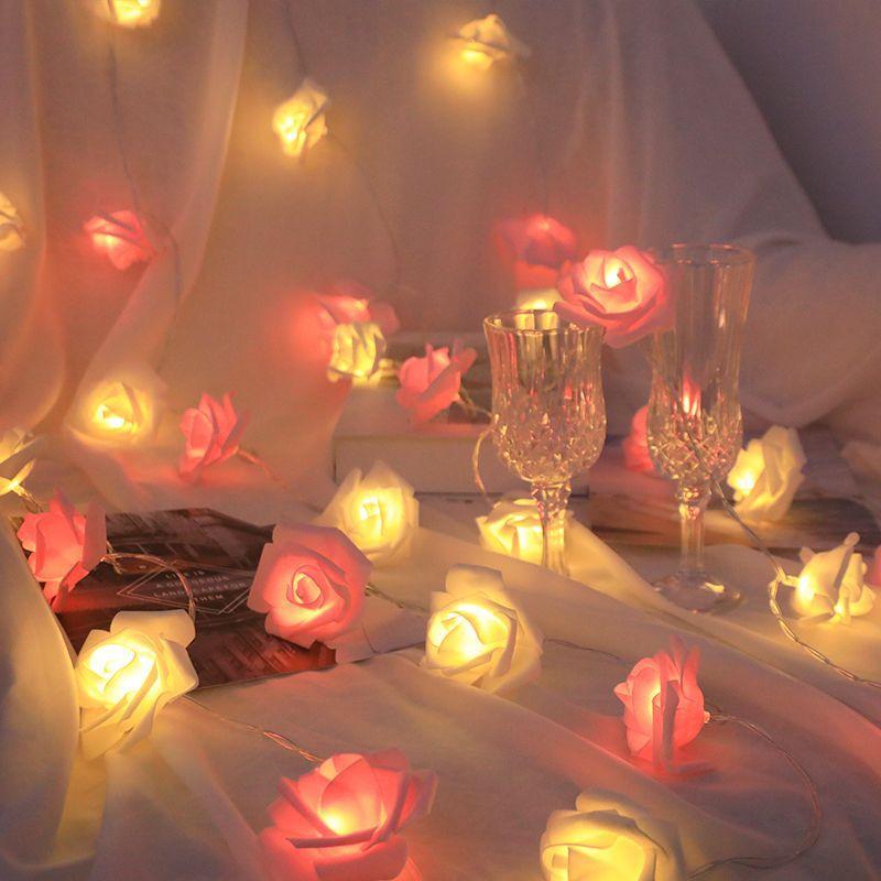 Battery Operated Rose Garland Fairy String Lights for Valentine Wedding Birthday Proposal Anniversary Party & Bedroom Decor
