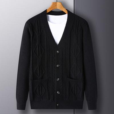 Cardigan Cappotto a Maglia Spesso da Uomo Autunno Inverno Diamante Lento Maglione Taglia Grande Maglione Casual da Uomo Scollo a V