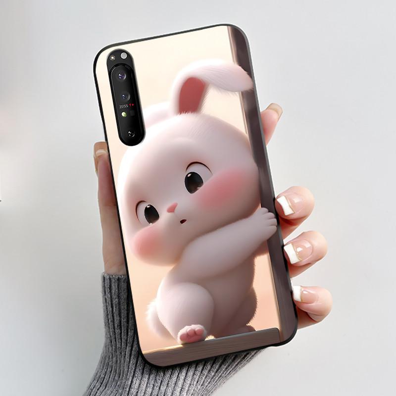 Für Sony Xperia 1 III 1 II Hülle Xperia 1III 1II Niedliche Katze Cartoon Weiches TPU Silikon Schwarze Abdeckung Ultradünne Stoßfeste Schale Fundas