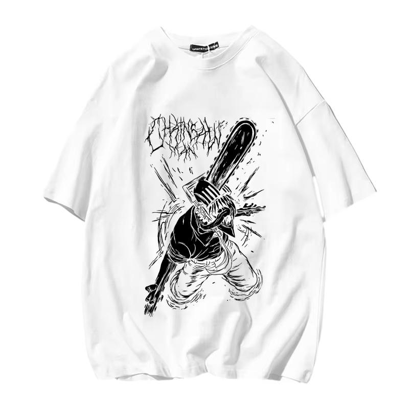 

Japanese Tide Summer Pattern Printed Top T-shirt Printed Black and White Cotton Short-sleeved T-shirt Men and Women Camisetas S