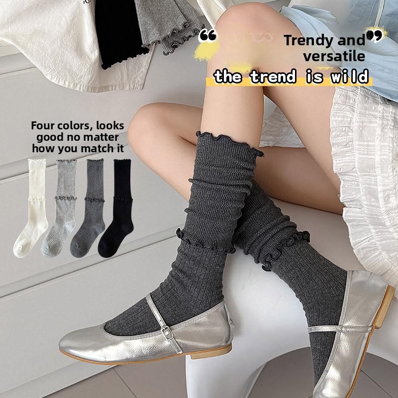 Female Spring and Autumn Fungus Lace Thin Boneless Calf Pile Pile Socks