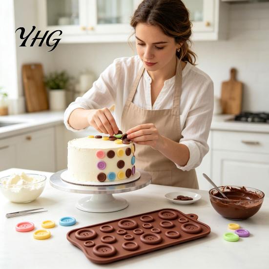 Fondant Cake Decoration Button Silicone Mold, Food Grade Non Stick Chocolate Candy Making Casting Shape Baking Mold Tray, Flexible Easy Release