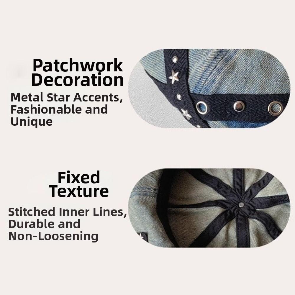 Creative Gift Denim 3D Cat Ear Hat Breathable Studded Cat Ear Beret Y2K Ear Hat