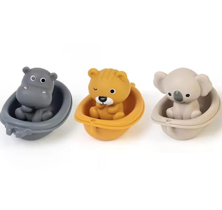 Baby Bath Toys Stacking Bath Boat Toy Silicone Adorable Animal Finger Puppets for Children Interactive Floating Squeeze Toy Gift