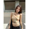 Printed design sling vest women's spring and summer slim and thin mesh sleeveless top slanted shoulder new Chinese style new