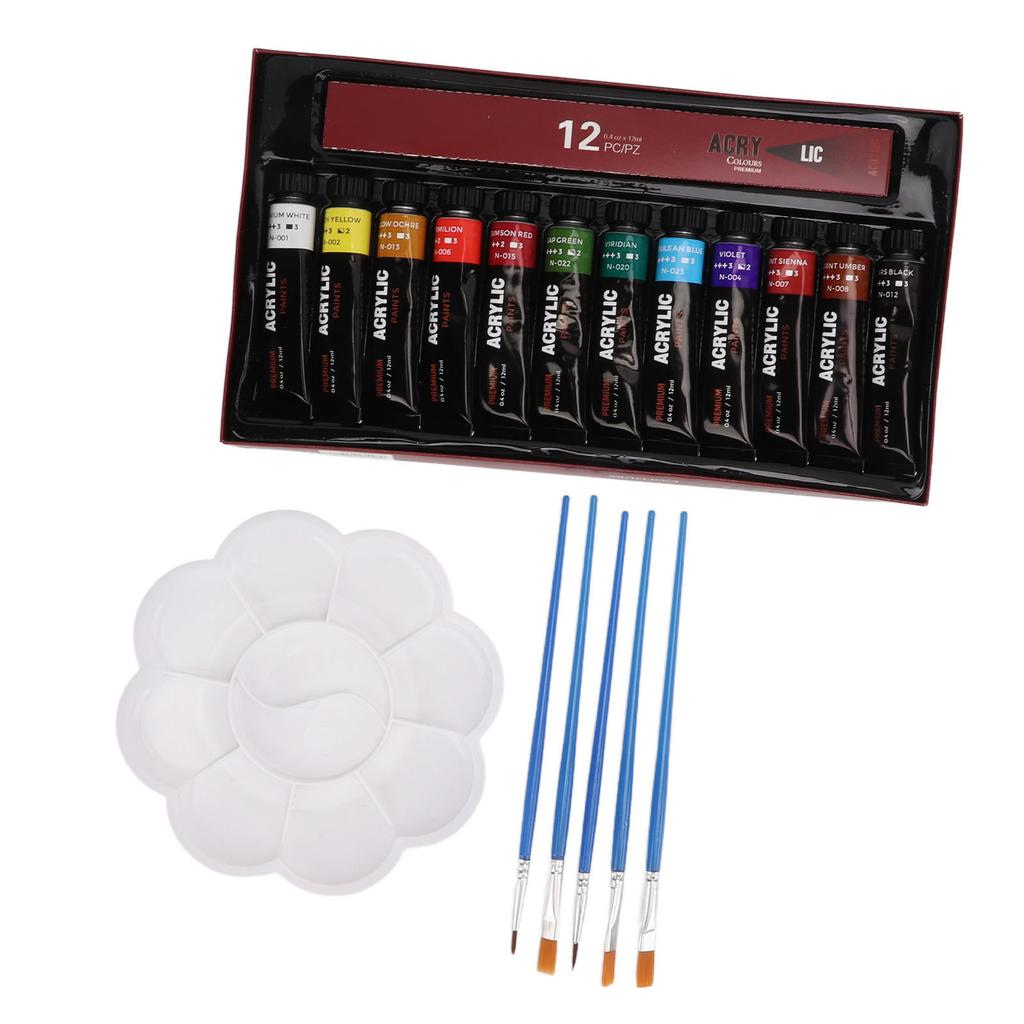 Kids Paint Set 12 Colors Pigment 5 Paintbrushes Vibrant Colors Poisonless Quick Drying Widely Used Kids Painting Kit