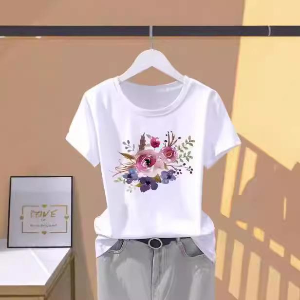 Modal women's printed flower sports fashion casual explosion short-sleeved T-shirt pattern T-shirt women's clothing oversized