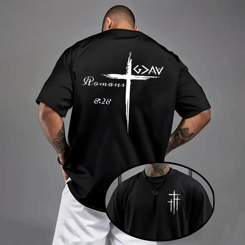 High Quality Cotton Cross Printed Tees Male Street Tshirt Men's T-shirt Summer Daily Casual Fashion O-neck Short Sleeve Top