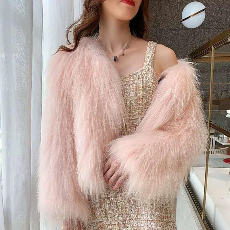 Winter new imitation fox fur imitation coat women's short long hair fashion slim imitation mink plush warm