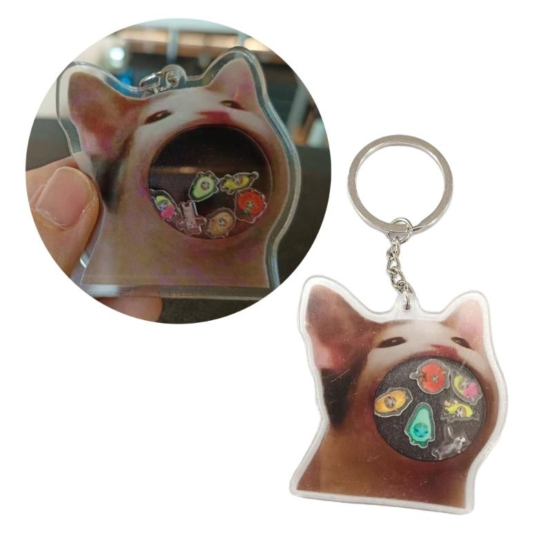 Fashion Greedy Cat Shaker Keyring Bag Charm Acrylic Pendant Keychains Car Keys Holder Handbag Decorations for Boys Girls