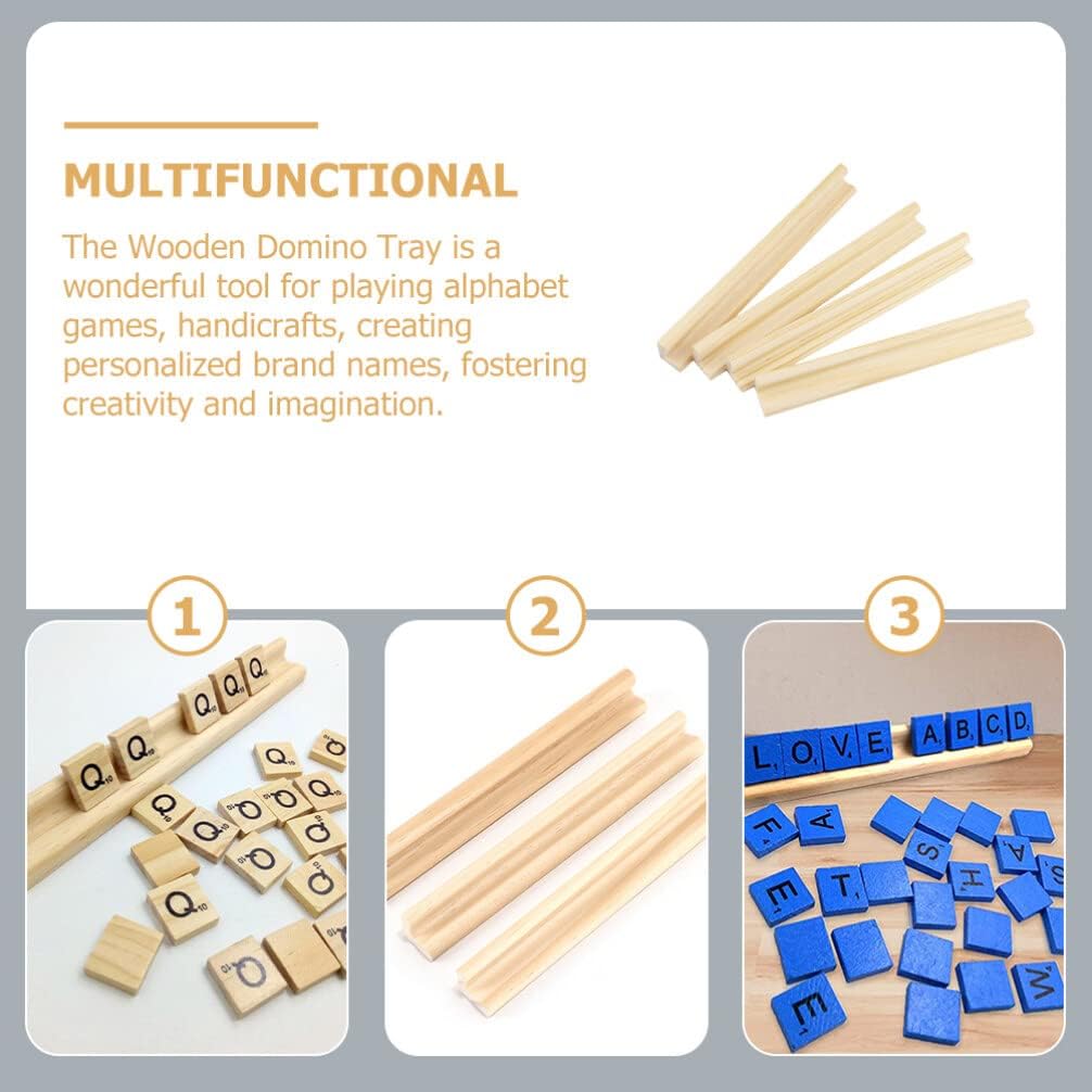TOYANDONA Wooden Domino Trays, Set of 4 Mexican Train Domino Trays Racks Wooden Domino Tile Holders for Classic Board Games Dominoes Accessories