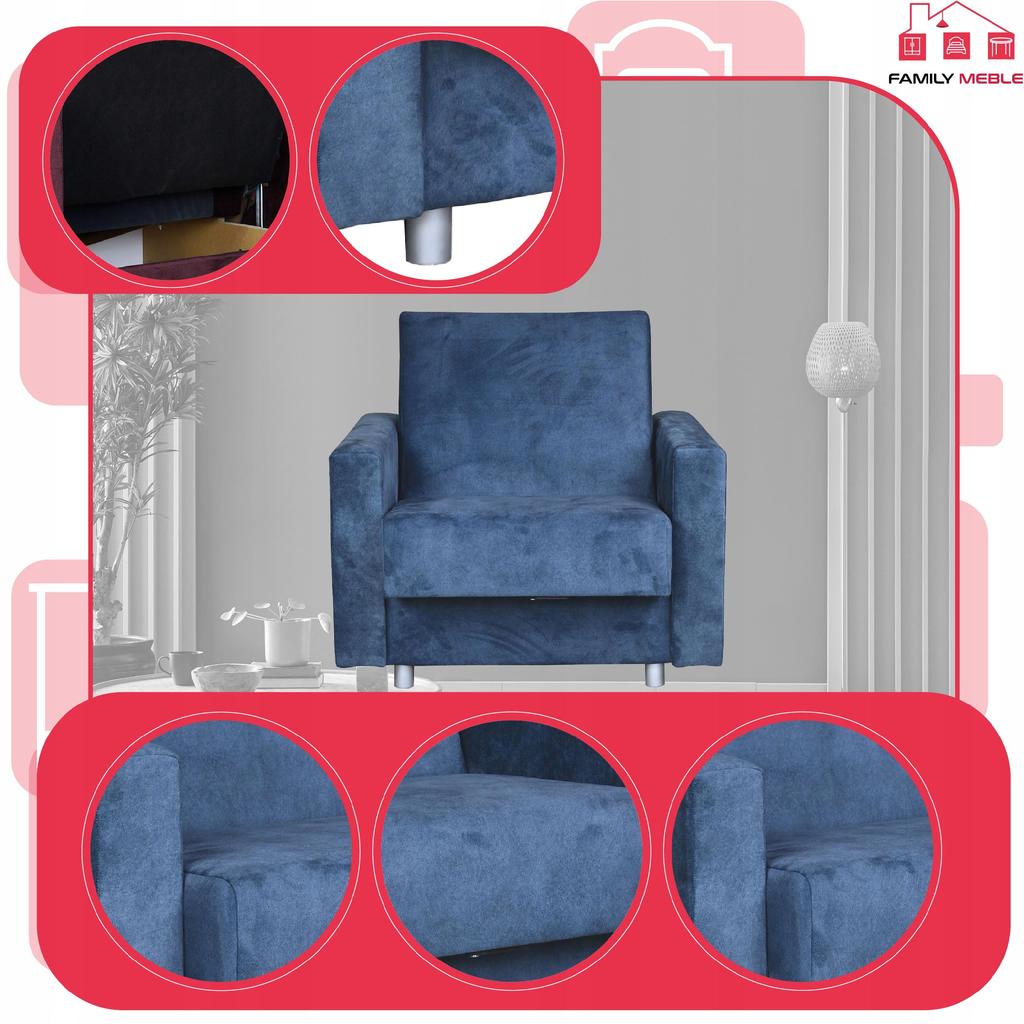 Alicja Reclining Armchair for Sleeping with a Container Family Meble Jeans Blue