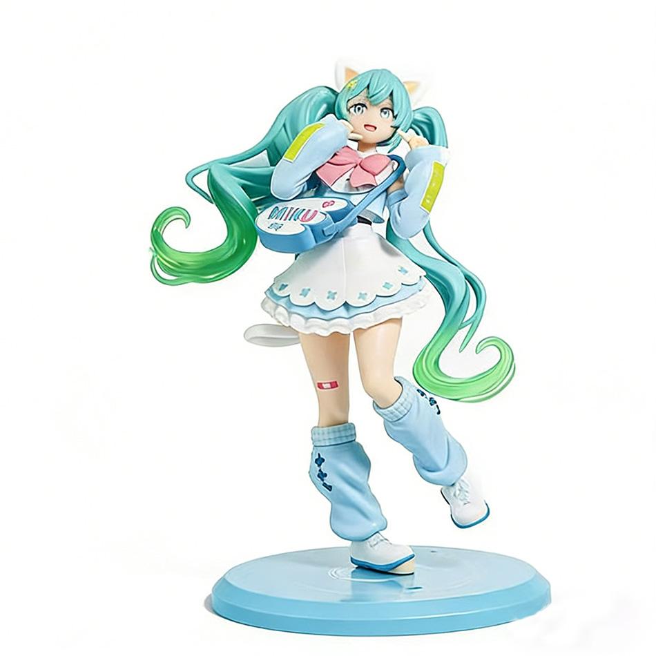 New Hatsune Miku Cat Ear Anime Figure 19cm PVC Action Figure Kawaii Miku Collectible Model Doll Desktop Ornament Gift for Fans