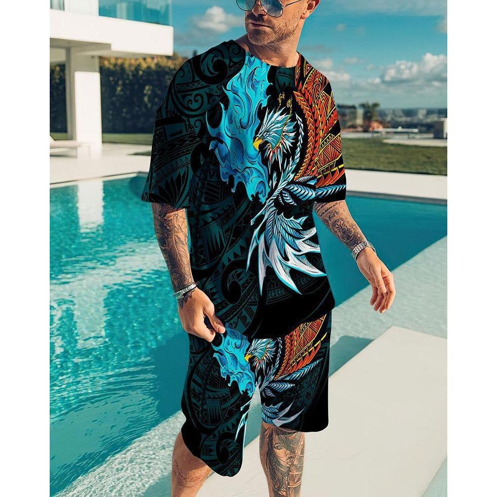 Men's Summer New Casual Set 3D Print Short Sleeve T-Shirt and Shorts Two-Piece Set Latest Outdoor Trend