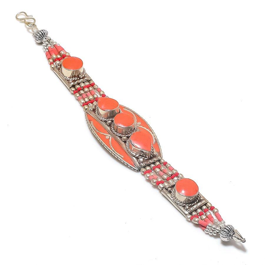 

Браслет из натурального итальянского красного коралла из стерлингового серебра 925 пробы 7-8 дюймов C7Z54