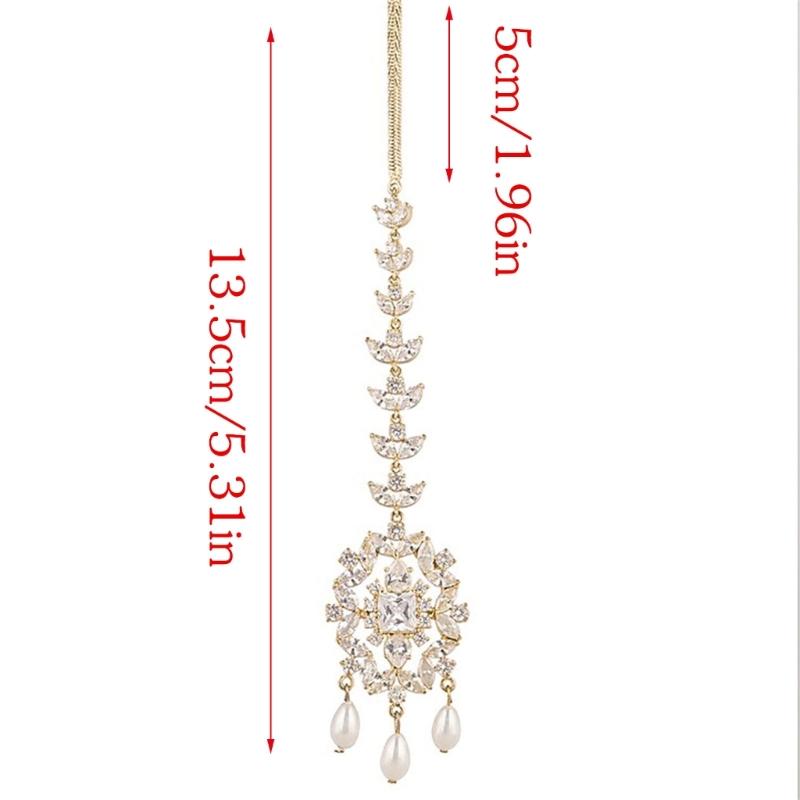 Elegant Teardrop Zircon Pearls Metal Pendant Hair Chain For Weddings Evening Event Practical Jewelry Accessory