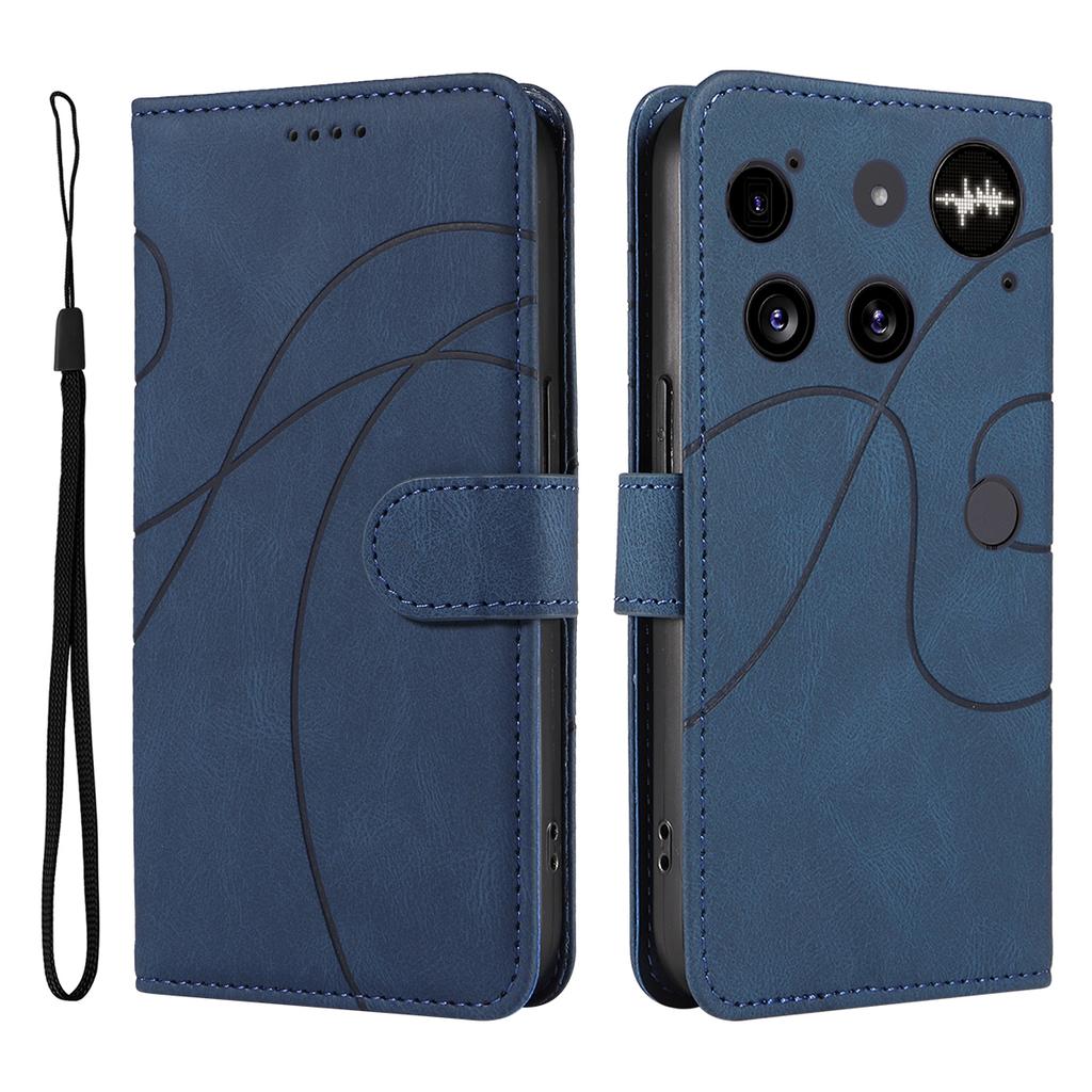 For Nothing Phone (3) 5G Wallet Case Leather Phone Cover Stand with Curved Line Design