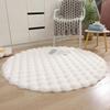 Round White Faux Wool Rug – Long Pile Floor Mat for Living Room, Bedroom, or Vanity Desk