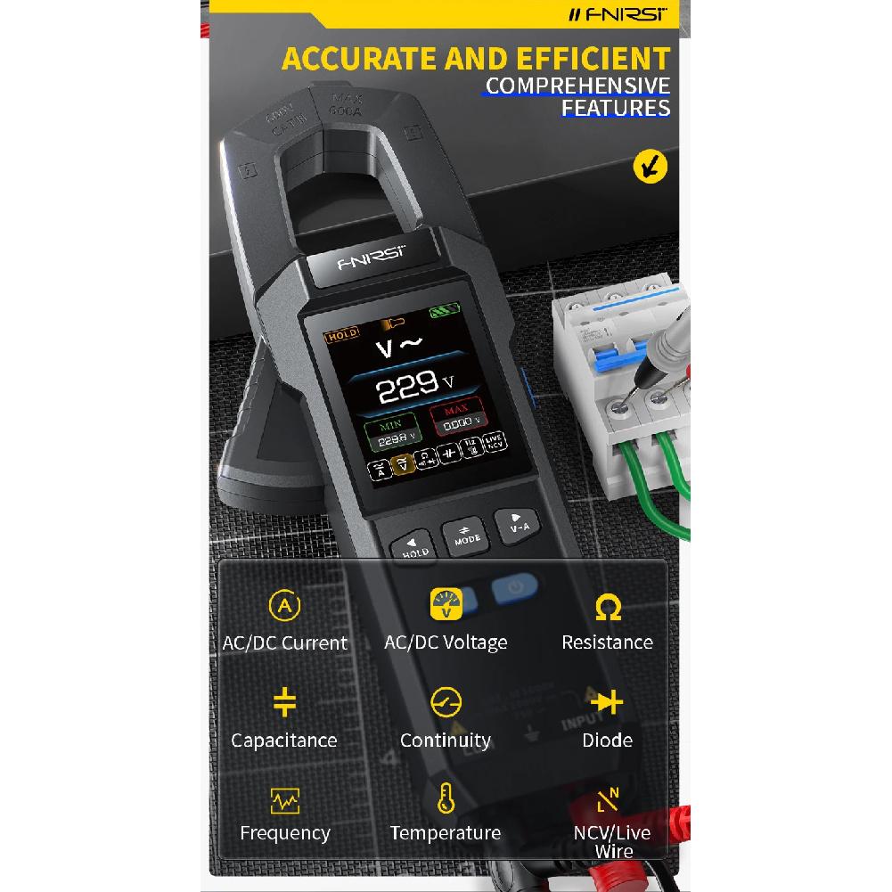 FNIRSI DMC-100 10000 Counts DC AC Current USB rechargeable Clamp Meter Digital Multimeter 600A Amperimetric Clamp NCV Meter Tool