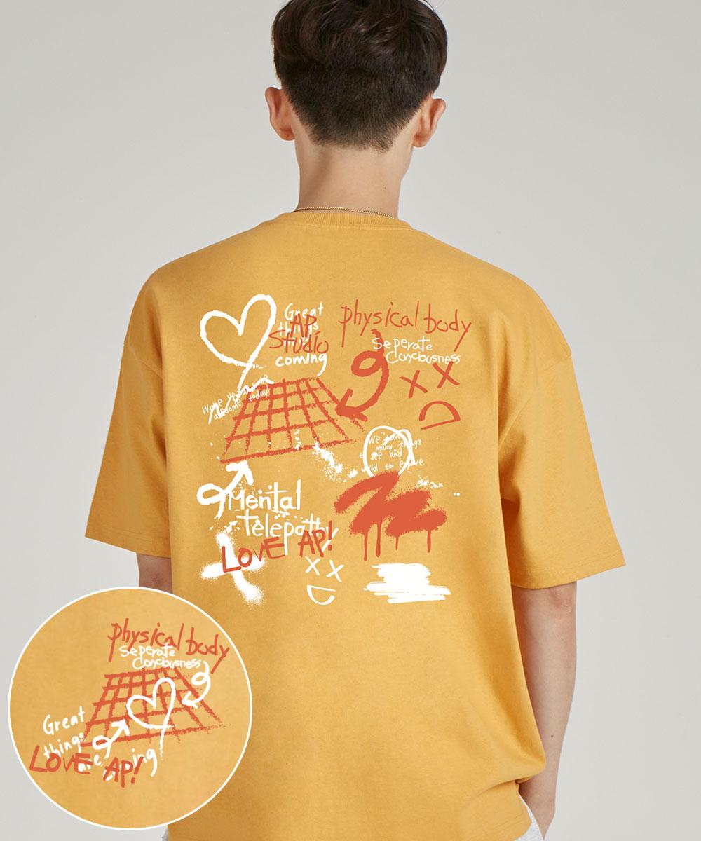 Astral Projection Back Astral Graffiti Round Neck 15-Count Cotton Short Sleeve T-Shirt_Cheddar L