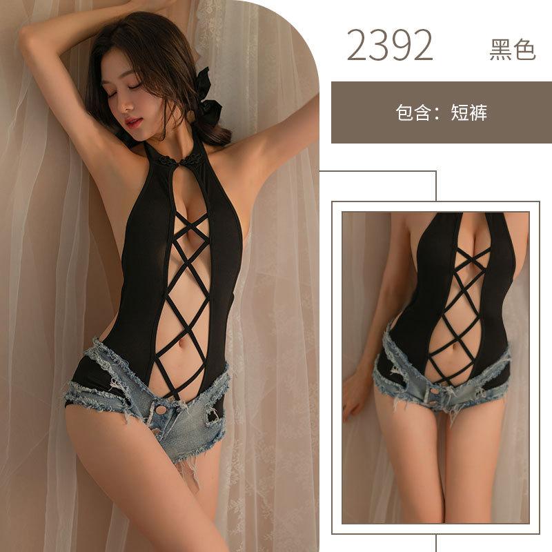 Erotic underwear women's sexy torn copper jeans nightclub low-rise zipper open-file hot pants flirting hot shorts