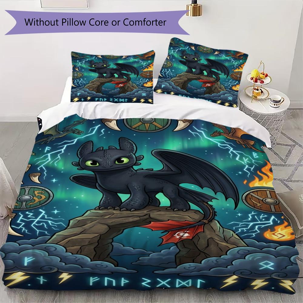

How to Train Your Dragon Pattern Bedding uilt Set uilt Cover Pillowcase Home Decoration Birthday Gift (1 * duvet cover + 2 * pillowcase without core) 135x200cm