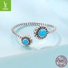 Vintage Sunflower Turquoise Open Ring, Elegant Classical Style S925 Sterling Silver Ring