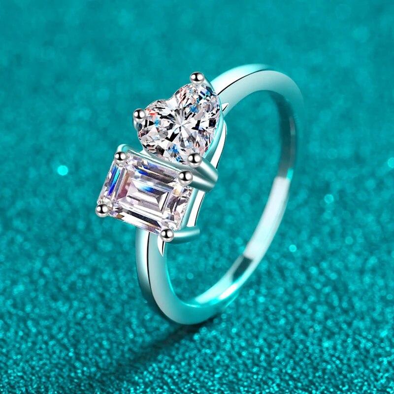 

Все кольца с муассанитом в форме сердца для женщин, 2 карата, изумрудная/сияющая огранка, стерлинговое серебро 925 пробы, женское обручальное кольцо GRA 7.75