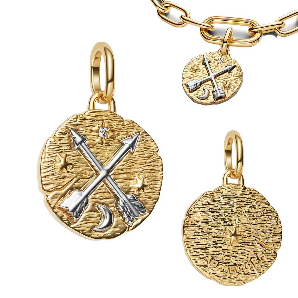 Authentische Kupfer Goldene Runde Anhänger Pferd Löwe Burg Perlen Armband Halsketten Damen Weihnachten Halloween DIY Geschenk