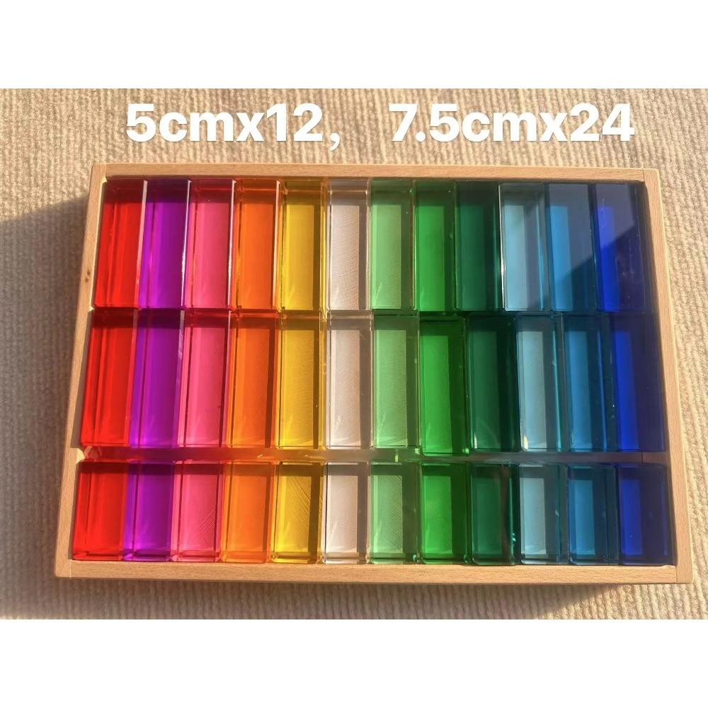 Nový design Montessori hračky prohlédnou duhové Lucite stohovací bloky Akryl Vysoce transparentní pro děti Open Play