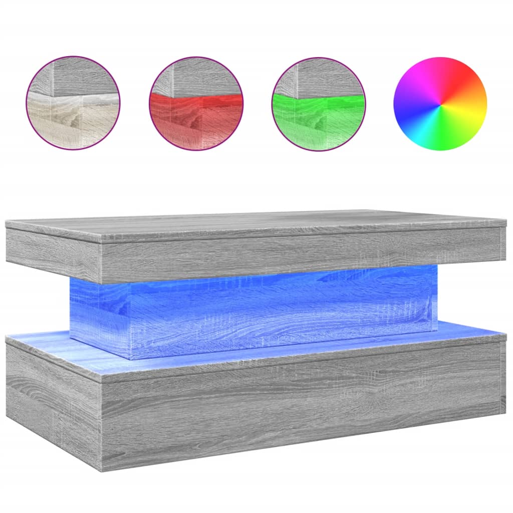 Coffee Table with LED Lighting, Grey Sonoma Oak, 90x50x40 Cm