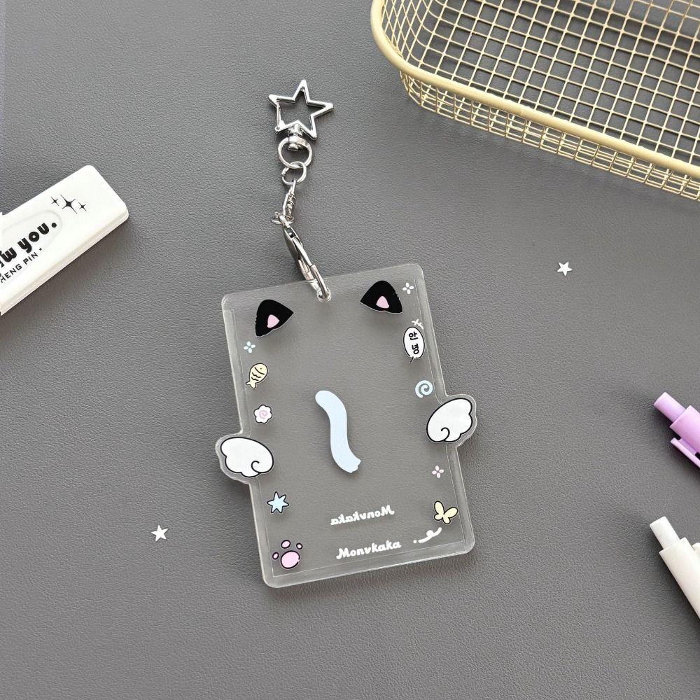Cartoon Korean Photocard Holder with Keychain Photo Photocard Frame School Stationery