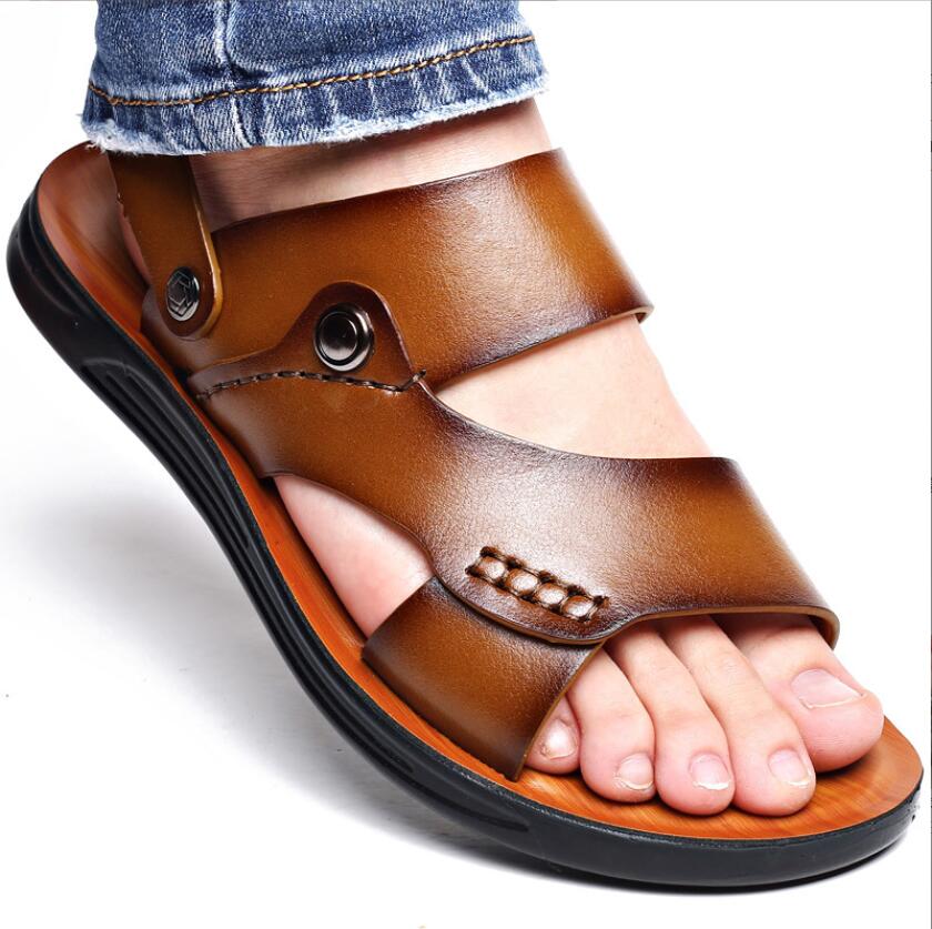Summer New Shoes for Men Fashion Genuine Leather Sandals Cow Leather Casual Slipper Man Cool Beach Shoes