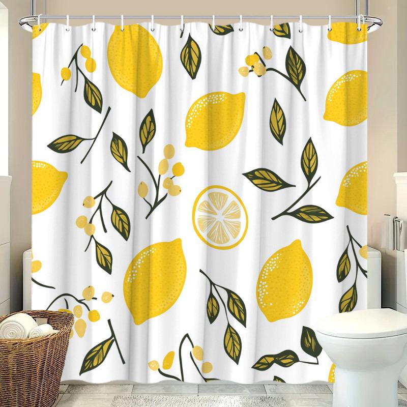 

1 Modern Minimalist Lemon Branch Shower Curtain - Bright Yellow Lemons, Dark Green Leaves On White Background, Polyester Fabric W60H190(CM)-1 Pcs
