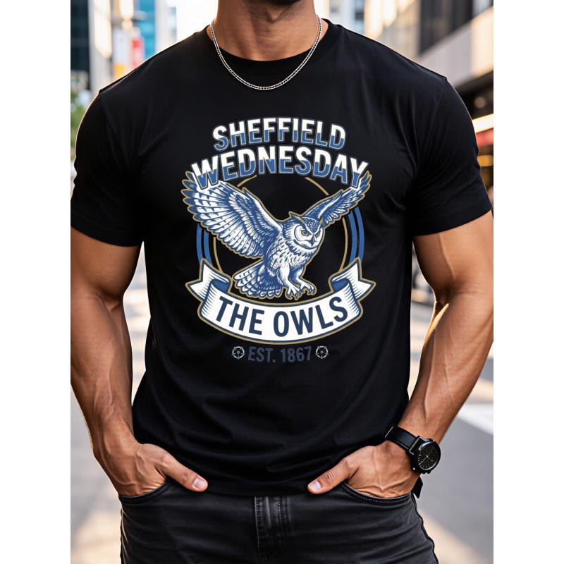 T-Shirt Uomo Sheffield Wednesday The Owls - Ufficiale con Stampa Emblema Gufo, Fondato 1867, Camicia Casual Girocollo a Maniche Corte Adatta per l'Uso Quotidiano, Fan