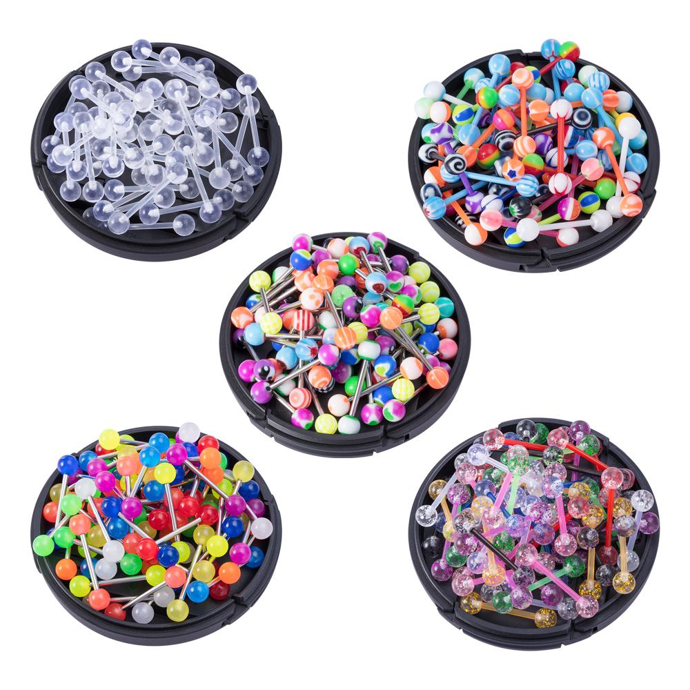 Mixfarbe Acryl Kugel Zungenringe Brustwarzenring Halter 14G Flexibler Zungenpiercingstab Bioflex Brustwarzenstäbchen 16mm