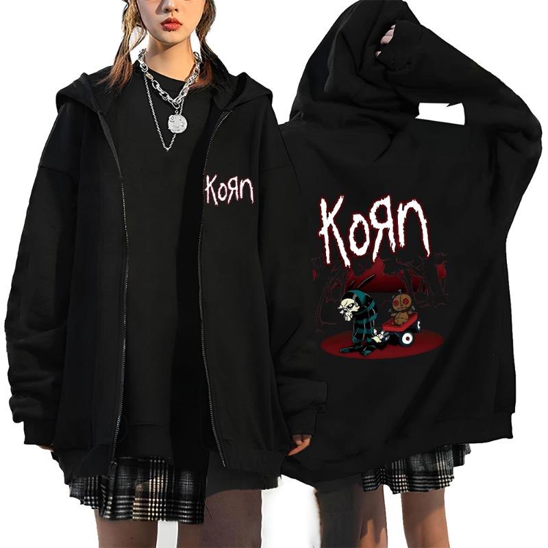 Korn Rock Band Letter Logo Zipper Hoodie Men's Metal Gothic Vintage Oversized Zip Up Hoodies Streetwear Punk Sweat Shirts Jacket