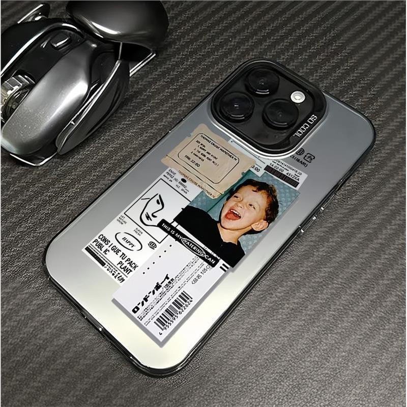 Srebrne Etui do iPhone'a 15/16 w Stylu Americano z Transgranicznym Niszowym Wzorem 13/14