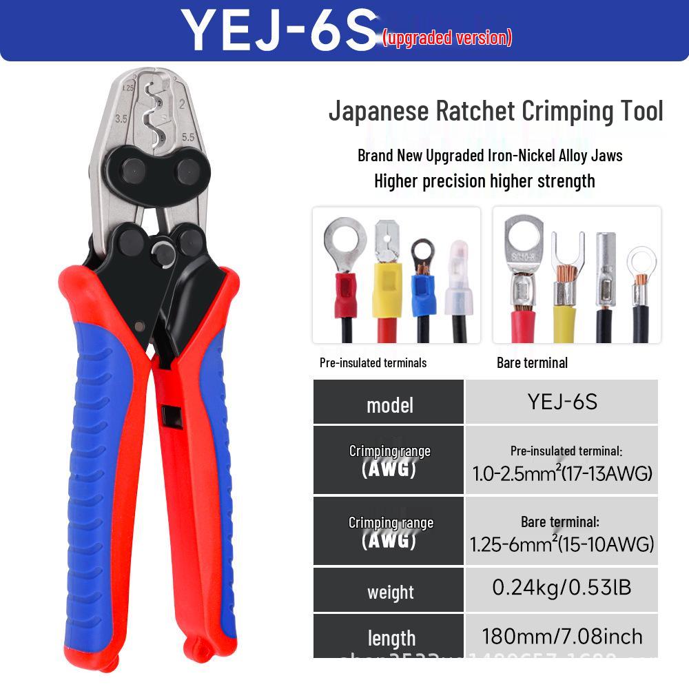 YEJ Multi-functional Japanese Style Ratchet Crimping Pliers for Pre-insulated and Bare Terminals