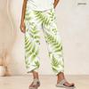 Women Plus Size Loose Deer And Leaf Printed Cross Hem Cropped Pants